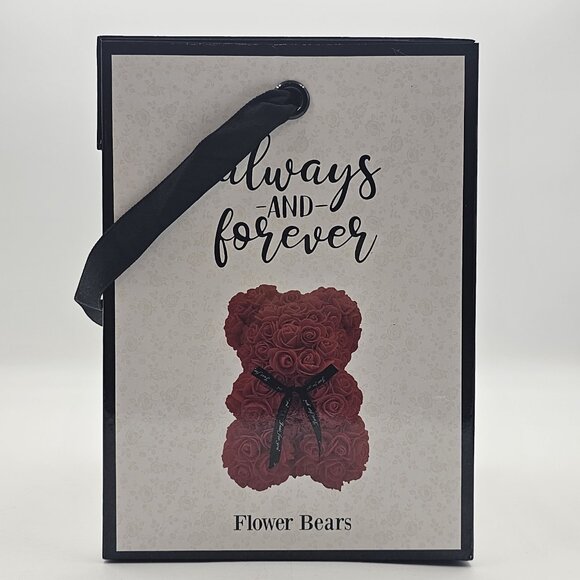 Always And Forever Faux Rose Flower Bear Figure Valentines Day Gift Red 9 in - Picture 4 of 11